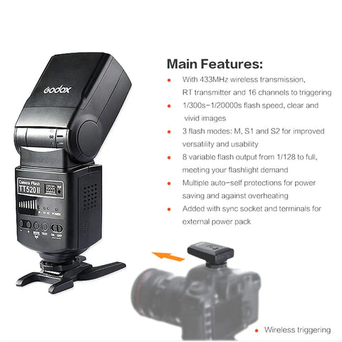 TT520II Wireless Speedlite Flash With 433MHz Transmission RT Transmitter 16 Channels Built In Receiver