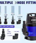 Multiple hose fittings for Three In One Submersible Sump Pump With Float Switch Half HP 400W 2905 GPH