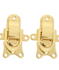 Cool Vintage Duckbill Hasp Latches For Secure Wooden Boxes And Storage Lockers shiny gold latches on a white background