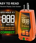 Three-Wire 120V AC Outlet Tester With GFCI Function, Detects Open Ground, Open Neutral, Hot Ground Reverse, Hot Neutral Reverse, Open Hot, Dual Open, Color LCD Screen, LED Indicator Lights, Must-Have Standard 3-Wire Receptacle Tester