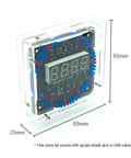 60s Clock DIY Kit for Soldering Practice, Digital Clock With Transparent Case, dimensions labeled 93x93x25mm