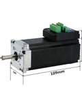 NEMA23 integrated stepper motor with driver, black housing, silver flange, green terminal blocks