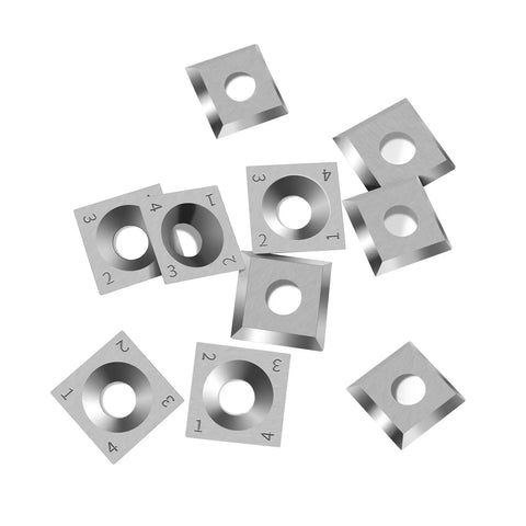 Knockout 14 X 14 X 2 Mm Square Carbide Inserts For Woodturning And Helical Planers showing durable tungsten blades with precision holes.