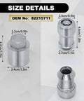 Heavy Duty Wheel Locking Lug Nut Kit For Auto Techs And Adventure Buffs M14x1.5 Anti-Theft Security Bolt Set With Easy Install Design To Keep Your Wheels Locked Tight And Safe On Any Trail Or Highway Drive. silver metal lug nut size details