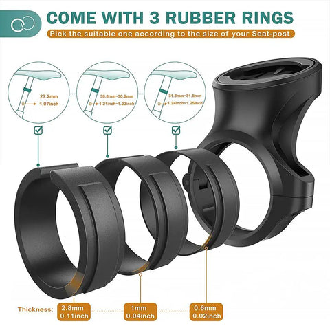 Seat Post Quarter Turn Mount For Garmin Varia Radar And RearVue Systems with three rubber rings for size adjustment