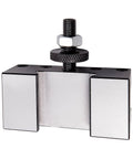 BXA #1 quick-change lathe tool post holder, set of 5, silver metal with black knob (front view)