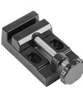 Black aluminum Mini Bench Vise Clamp with flat jaws for Pro Grade Precision Drilling and Small Repairs, ideal for woodworking tools.