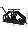 Jaygovan Heavy Duty Tube Roller Bender 1.5 Inch Manual Round Pipe Bending Tool w/ Dies shown from the side with measurements.