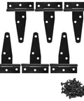 Six Pack Of 3 Inch Black T Strap Shed Hinges Heavy Duty Gate Strap Hinges For Barn Doors Sheds Or Wooden Fences Made From Solid Iron With A Galvanized Finish Includes Mounting Screws For Quick Installation And Durable Outdoor Use