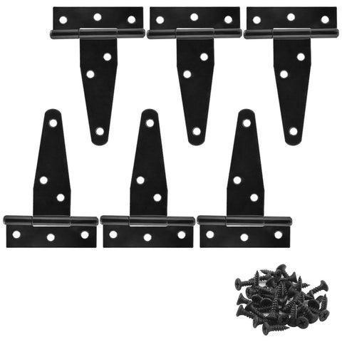 Six Pack Of 3 Inch Black T Strap Shed Hinges Heavy Duty Gate Strap Hinges For Barn Doors Sheds Or Wooden Fences Made From Solid Iron With A Galvanized Finish Includes Mounting Screws For Quick Installation And Durable Outdoor Use