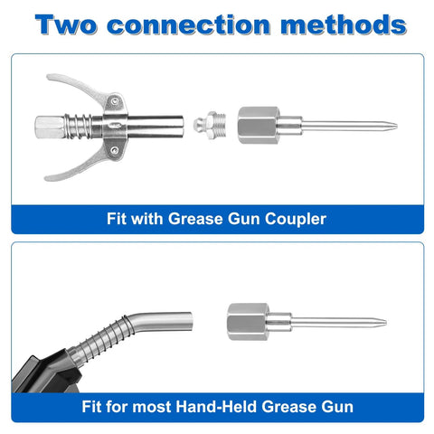 Two connection methods for Grease Gun Needle Tip Kit With Four 18G Needle Nozzles, Two Needle Dispensers And One Rubber Joint Nozzle