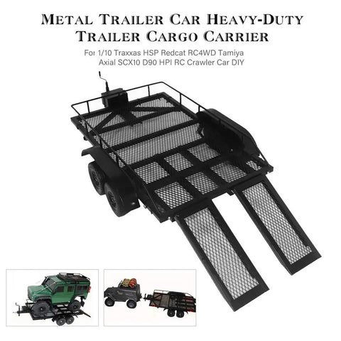 Heavy Duty Metal Trailer Cargo Carrier Kit For One Ten Scale RC Crawler Cars with black mesh design for secure hauling.