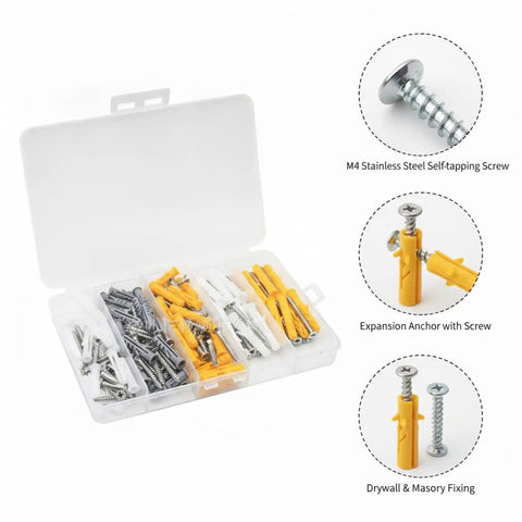 Stainless Steel Screw In Hooks And 160 Piece Mounting Hardware Kit For Drywall And Masonry Surfaces Includes Self Tapping Screws