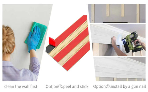 Installation steps for Real Wood Shiplap Wall Planks White 5 Inch Peel And Stick Boards Set Of 10 12.5 Sq Ft Pine Wood