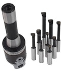 Two Inch Boring Head Set With Half Inch Hole Nine Pack Carbide Boring Bars For Milling Machines R8 Shank Durable Ground Adjusting Screw