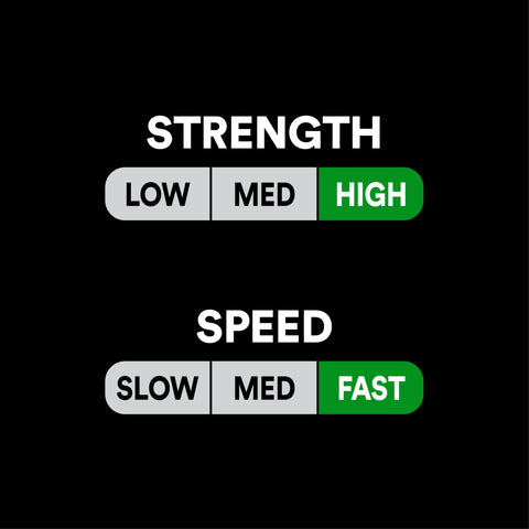 Strength and speed levels showing low, medium, high for strength and slow, medium, fast for speed.
