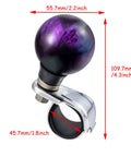 Ball Shape Steering Wheel Spinner Knob for Tractors Forklifts and Lawn Mowers, Dark Purple, Resin and Metal, dimensions shown.