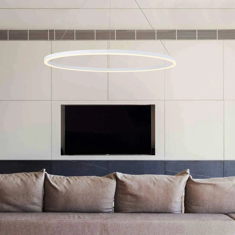 27.5 Inch LED Ring Chandelier Modern One Ring Pendant Light For Dining Room Kitchen Foyer Living Room Bedroom Hallway Warm White 3000K Non Dimmable Dope Look For Any Modern Home Decor over a modern living room setup.