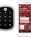 Assure Lock SL Keyless Smart Lock With Touchscreen Keypad For Apple HomeKit And Siri, shown with paired smartphone app