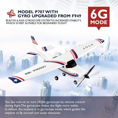 Adult RC Airplane With 3 Channel 3D6G Fixed Wing RTF Plane Dual Batteries Durable EPP Build, white P707 with gyro mode displayed
