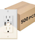 Heavy Duty 15 Amp Wall Outlet With Built In Night Light And Dual Usb Charging Slick White Finish Plug And Play Setup with box.