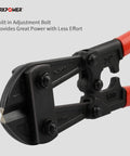 Heavy Duty 24 Inch Bolt Cutter For Locks, Chains And Rivets With Drop Forged Cr-Mo Steel Jaws, close-up of head