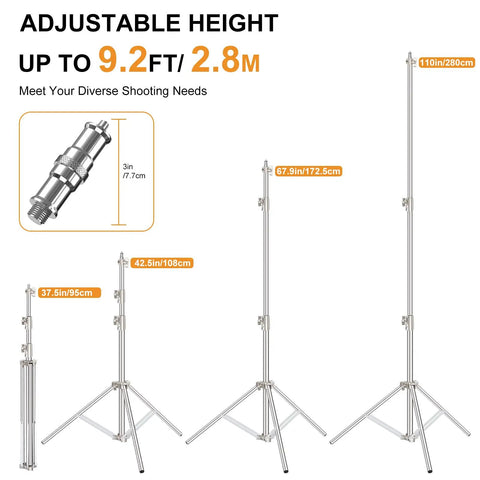 Beefy 9.2 Ft Heavy-Duty Light Stand Kit Two Pack With Dual Springs, adjustable up to 9.2 ft, shown with screw adapter