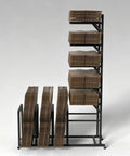 No Nonsense Heavy Duty Steel Box Cart With Smooth Rolling Casters Eases The Burden Of Moving Packed Paper Products And Keeps Your Shipping Corner Looking Sharp And Uncluttered, showcasing cardboard stacks on a black steel rack.