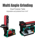 Shop Grade 550W Desktop Belt Sander Featuring Rock Solid Cast Iron Base And Zero To Forty Five Degree Adjustable Workbench for precise grinding.