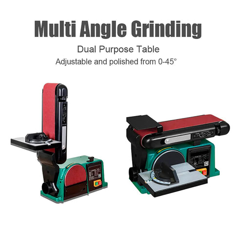 Shop Grade 550W Desktop Belt Sander Featuring Rock Solid Cast Iron Base And Zero To Forty Five Degree Adjustable Workbench for precise grinding.