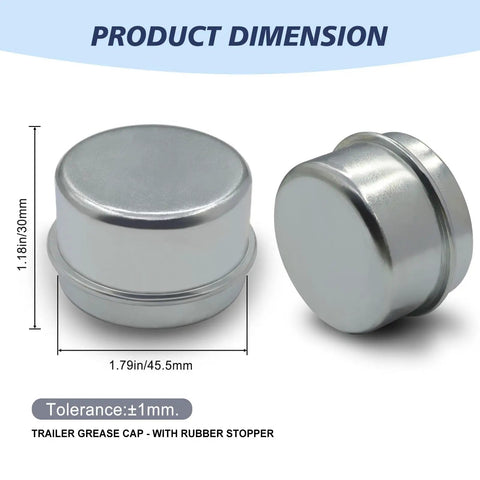 4 Pack 1.78 Inch Trailer Bearing Dust Caps Grease Cap For Three Quarter Inch Wheel Hub Axles shown with dimensions