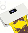 Mini Bag Sealer 2 In 1 Heat Sealer And Cutter with LED display showing gear setting, sealing a yellow snack bag, USB cable included