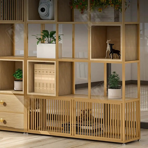 Six Layer Rustic Wood Bookshelf Set Designed For A Fresh Setup With Sturdy Standing Storage Shelves Heavy Duty Organizing Rack with plants and decorative items.