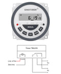 Front view of Digital 7 Day Programmable Timer Switch For 220V AC With LED Indicator And 18 On Off Per Day, panel mounted.