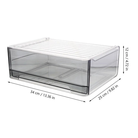 Slick stackable underwear and sock storage bins crafted from heavy duty PET plastic, measuring 34 cm x 25 cm x 12 cm.