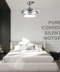 42 Inch Ceiling Fan With Light And Dimmable LED Remote Control 6 Speed Low Profile Ceiling Fan In Bedroom With Brushed Nickel Finish