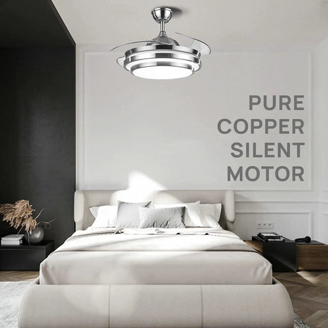 42 Inch Ceiling Fan With Light And Dimmable LED Remote Control 6 Speed Low Profile Ceiling Fan In Bedroom With Brushed Nickel Finish