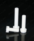 Top Shelf Polypropylene Plastic Slotted Cheese Head Machine Screws Metric M4 M5 M6 M8 M10 M12 coarse thread 3 screws on black background