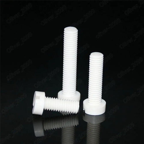 Top Shelf Polypropylene Plastic Slotted Cheese Head Machine Screws Metric M4 M5 M6 M8 M10 M12 coarse thread 3 screws on black background