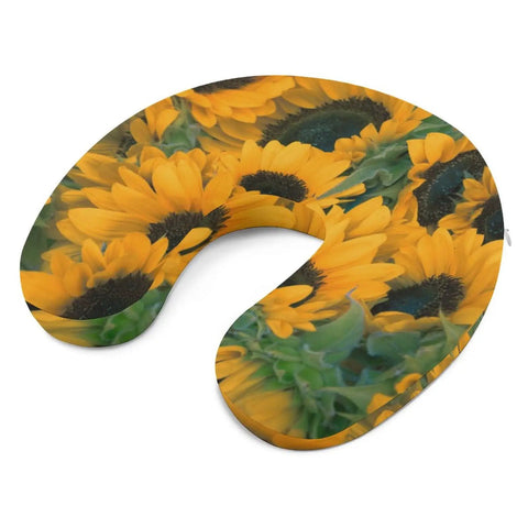 Custom U Shaped Pillow With Personal Photo Text Print Personalized Memory Foam Neck Pillow For Travel And Nap Comfort In Plane Car Home And Office Create Your Own Design featuring sunflower print