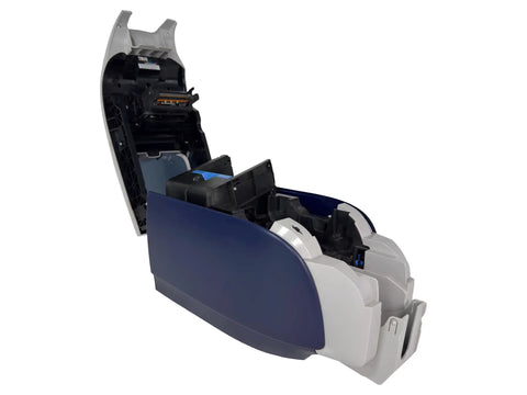 Straight Fire Slick Plug And Play Color Id Card Printer With Double Sided Dye Sublimation Printing showing interior and tray design.