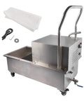 Heavy Duty 370W Commercial Fryer Oil Filter Cart With Stainless Steel Body For Restaurants showing tank, hoses, and wheels for easy mobility.
