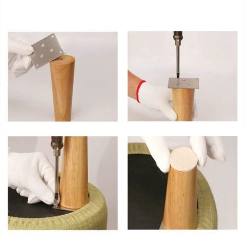 Assembly of Oak Solid Wood Furniture Legs 50cm Replacement Kit for tables, chairs, sofas with black angled cone design hardware.