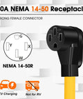 Nema 6-50P To 14-50R EV Charger Adapter Cord 50 Amp 240 Volt Level 2 Electric Vehicle Extension Cable 4 prong receptacle