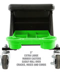 Heavy Duty Rolling Workbench And Creeper Seat For Auto Repair, A Garage Must Have Mechanics Stool With Wheels, Green And Black