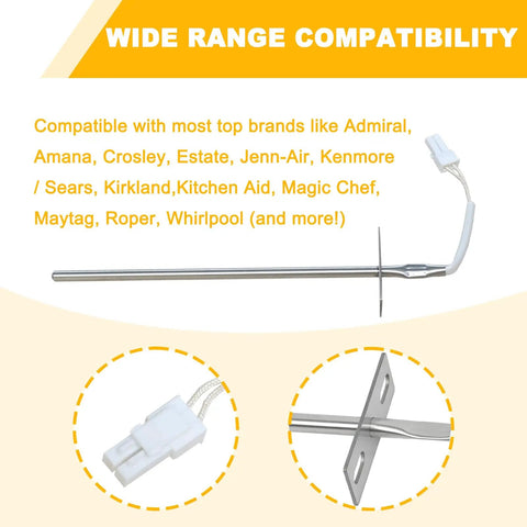 Range Oven Temperature Sensor Replacement W10833885 W10586204 New No Fuss Install Thermistor for electric ranges with compatibility list