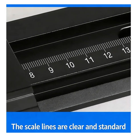 Close-up of scale lines on Heavy Duty Dovetail Translation Stage X Axis Linear Guide Slide Micro Positioning Platform.