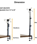 Rock Solid Rotary Tool Stand With Adjustable Height Table Clamp And Flexible Shaft Hook Rack For Dremel Foredom Shops dimensions from 15 to 28 inches.