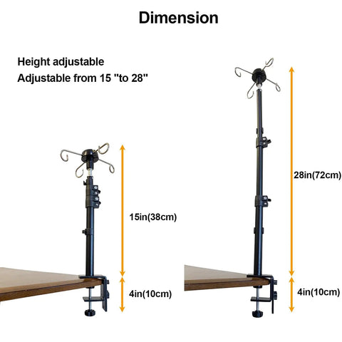 Rock Solid Rotary Tool Stand With Adjustable Height Table Clamp And Flexible Shaft Hook Rack For Dremel Foredom Shops dimensions from 15 to 28 inches.