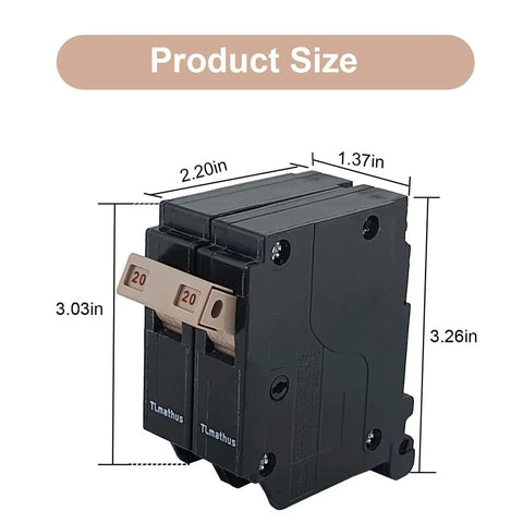 Two Pole 20 Amp Circuit Breaker Plug On Mount For Standard Miniature Panels With Thermal Magnetic Trip 10kA 120 240V